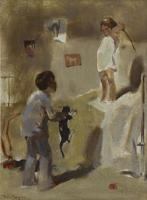 Meegeren H.A. van | The naughty brother, oil on panel 32.1 x 23.5 cm, signed l.l.