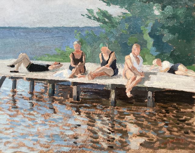 Dirk Smorenberg | Sunbathers on the Loosdrechtse Plassen, oil on canvas, 38.5 x 48.8 cm, signed l.r.