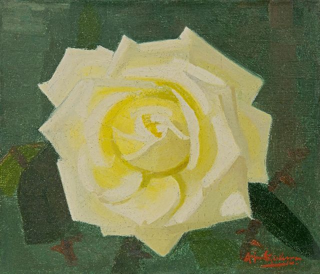 Arjen Galema | Yellow rose, oil on canvas, 25.3 x 29.6 cm, signed l.r.