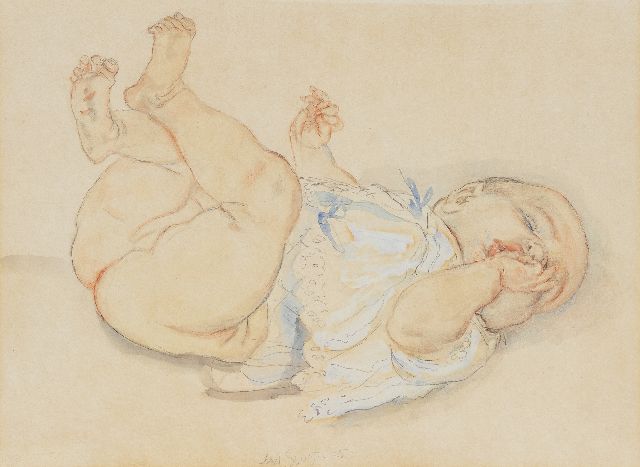 Sluijters J.C.B.  | Baby, sucking on a thumb, pencil, coloured pencil, watercolour and gouache on paper 34.3 x 46.3 cm, signed l.c.