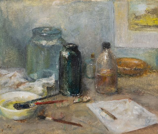 Coba Surie | Still life of painting supplies, oil on canvas, 50.1 x 60.0 cm, signed l.l.