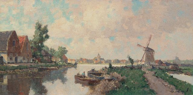 Gerard Delfgaauw | View on a village alongside a river, oil on canvas, 40.4 x 80.1 cm, signed l.r. and on the stretcher