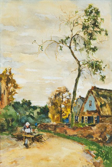 Zwart W.H.P.J. de | Peasant woman with wheelbarrow, watercolour on paper 35.6 x 24.7 cm, signed l.r. and painted in the 1890's
