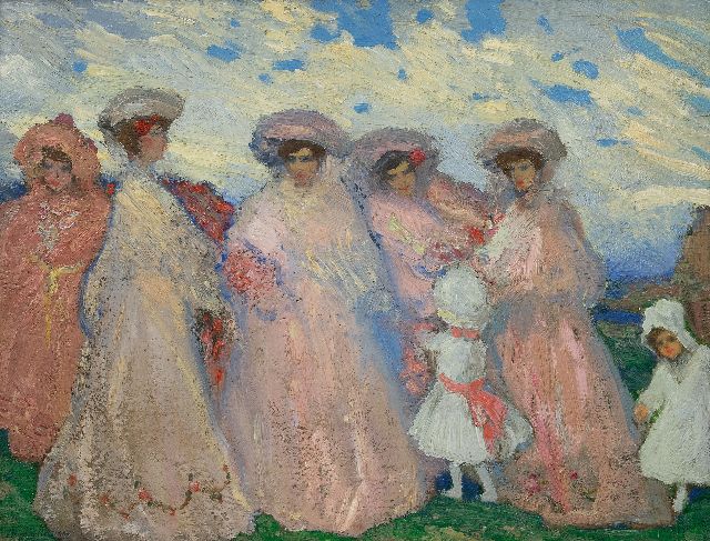 Alfredo Ramos Martinez | Ladies in a landscape, oil on panel, 41.5 x 52.5 cm, signed l.l. and painted ca. 1905