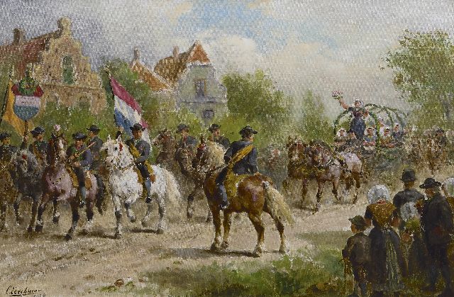 Eerelman O.  | A peasant's parade in Oudeland, Zuid-Beveland, oil on canvas 60.4 x 90.6 cm, signed l.l. and dated 1923