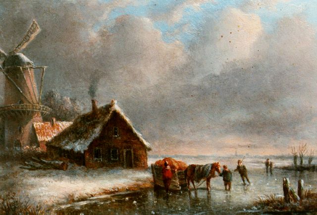 Adrianus Cornelis Slingerland | A winter landscape with a horse-sledge, oil on panel, 12.6 x 17.6 cm, signed l.l. with initials