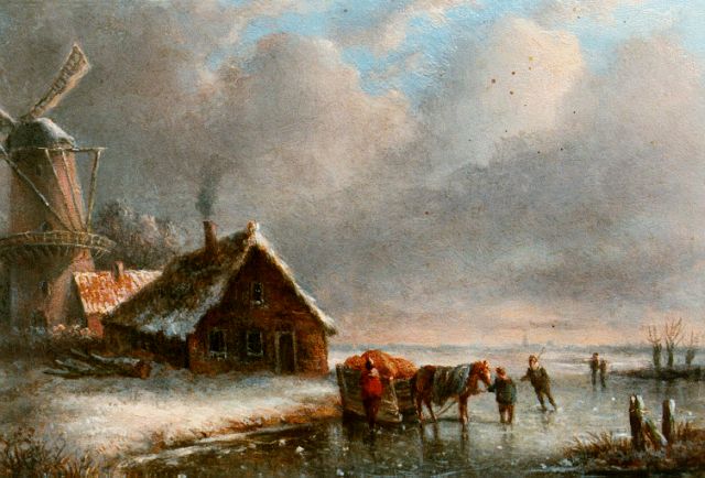 Slingerland A.C.  | A winter landscape with a horse-sledge, oil on panel 12.6 x 17.6 cm, signed l.l. with initials