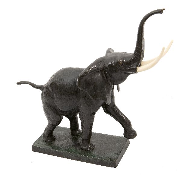 Heynen-Dumont K.  | Walking elephant, bronze and ivory 44.0 x 48.0 cm, signed on the base