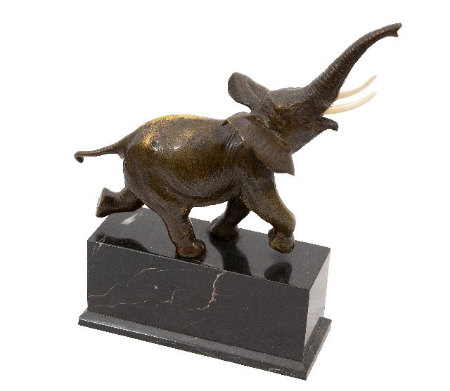 Büschelberger A.  | Running Elephant, bronze 24.5 x 29.0 cm, signed on belly with monogram