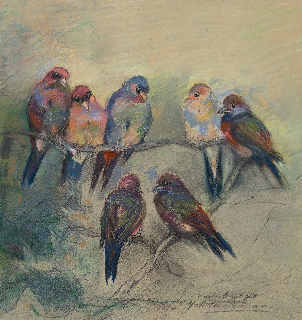 Johanna Pieneman | Firecocks, pastel on paper, 29.4 x 27.7 cm, signed l.r.