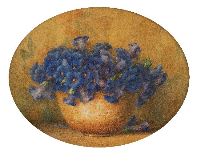 Filliard E.  | Gentians in a pot, watercolour on paper 27.5 x 35.5 cm, signed l.l.