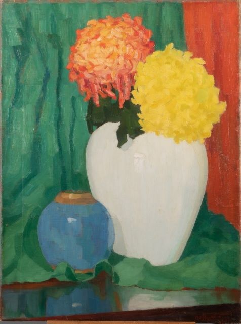 Hollandse Schook, begin 20e eeuw | Still life with Chrysantemums, oil on canvas, 67.0 x 50.1 cm