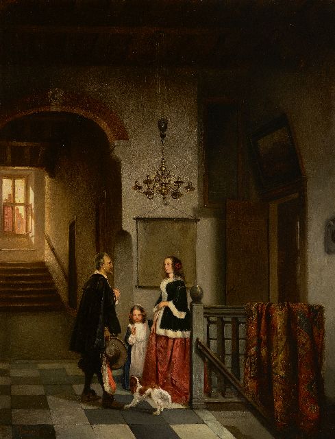 Stroebel J.A.B.  | Figures in a 17th century Dutch interior, oil on panel 49.9 x 41.0 cm, signed l.l. and dated '91