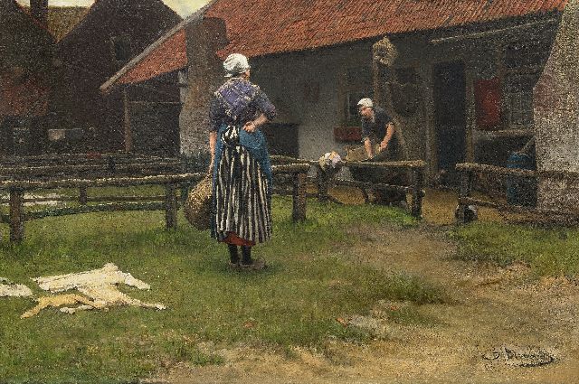 Bernard Blommers | Washing day, oil on canvas, 60.5 x 92.0 cm, signed l.r.