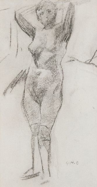 George Hendrik Breitner | Standing nude, charcoal on paper, 56.0 x 30.0 cm, signed l.r. with initials and drawn ca. 1900