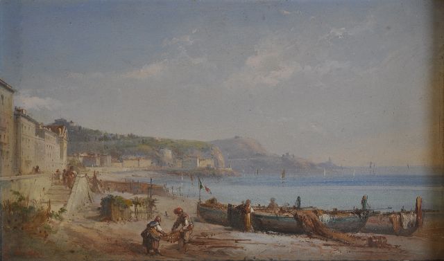 Costa E.L.  | The bay of Nice, oil on painter's board 23.0 x 38.2 cm, signed l.l. with monogram and dated 1869