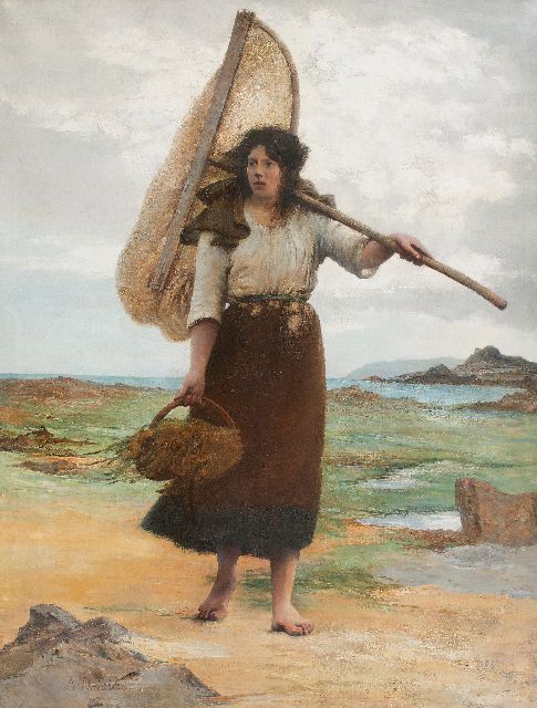 Delobbe F.A.  | Fisher girl, oil on canvas 248.0 x 191.0 cm, signed l.r.