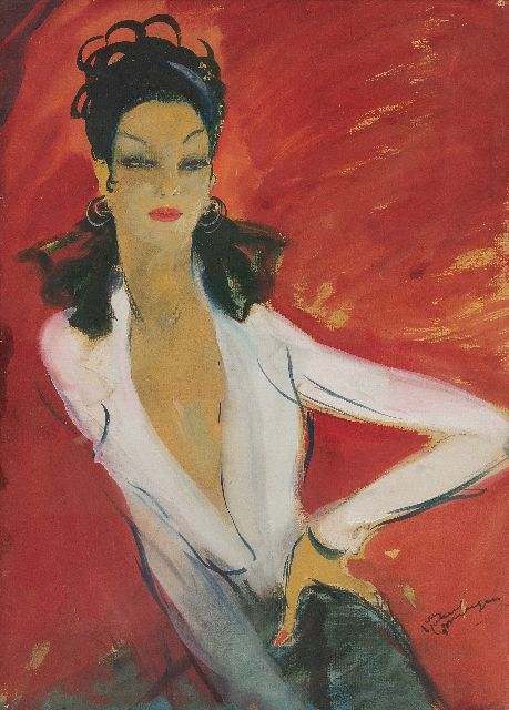 Jean-Gabriel Domergue | Agnes in a white blouse, gouache on paper, 52.0 x 38.0 cm, signed l.r.
