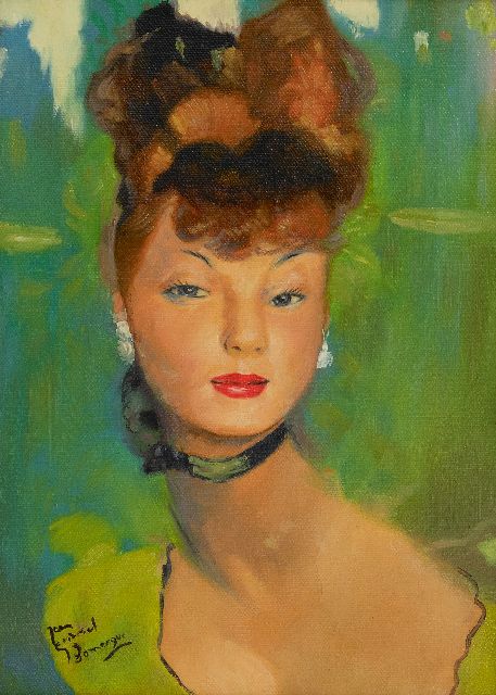 Jean-Gabriel Domergue | Young woman dressed in green, oil on canvas, 33.5 x 24.0 cm, signed l.l.
