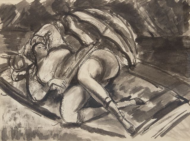 André Dunoyer de Segonzac | Jeune femme nue allongée (a study for Les Canotiers), ink and chalk on paper, 47.6 x 62.5 cm, signed l.l. and executed ca. 1924