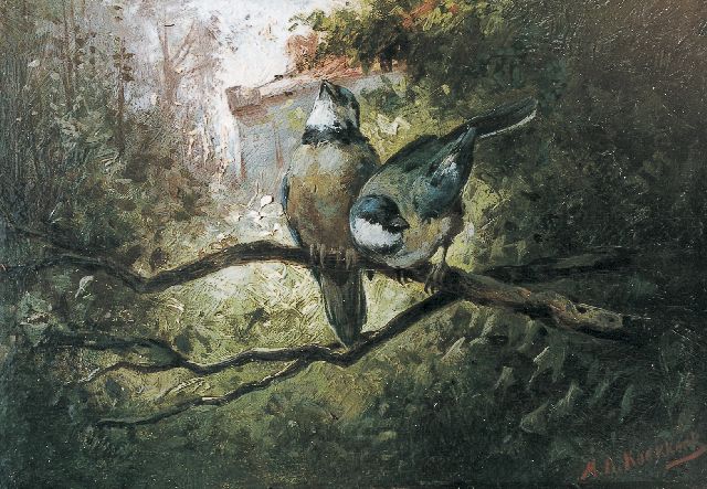 Koekkoek II M.A.  | Bluetits, oil on panel 13.5 x 19.7 cm, signed l.r.