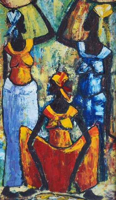 Jespers E.  | African ladies, oil on board 56.0 x 34.0 cm, gesigneerd l.o.