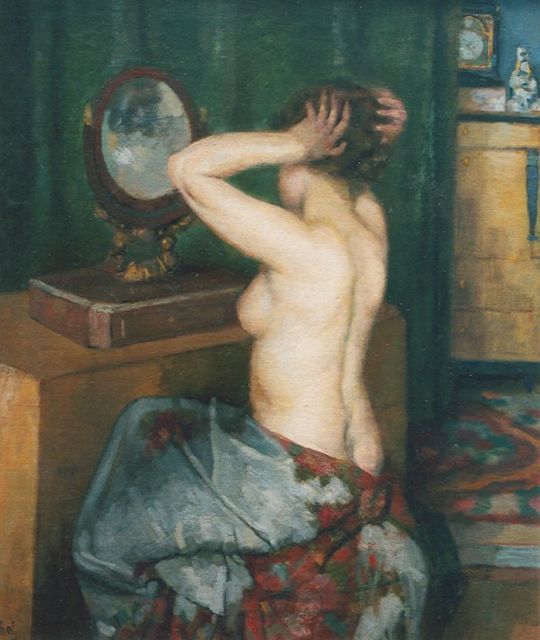Otto  Herschel | A half-naked young woman, oil on canvas, 53.0 x 44.5 cm, signed l.l. and dated 1935