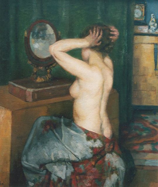 Herschel O.J.  | A half-naked young woman, oil on canvas 53.0 x 44.5 cm, signed l.l. and dated 1935