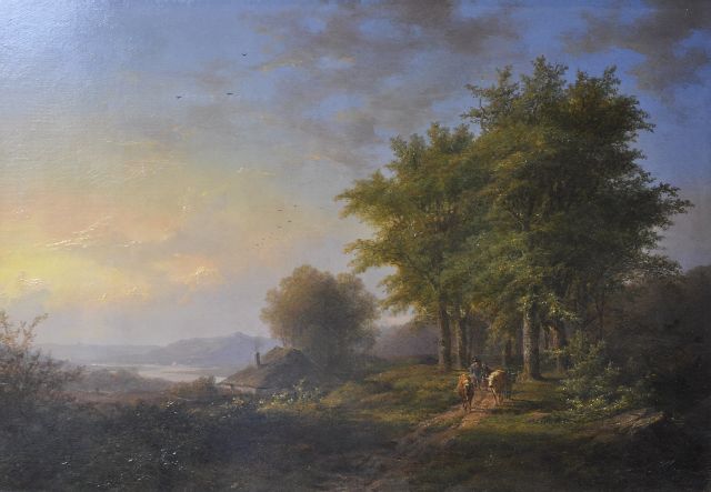 Johann Bernard Klombeck | Shepherds and cattle on a wooded path, oil on panel, 38.5 x 56.0 cm, signed l.r.