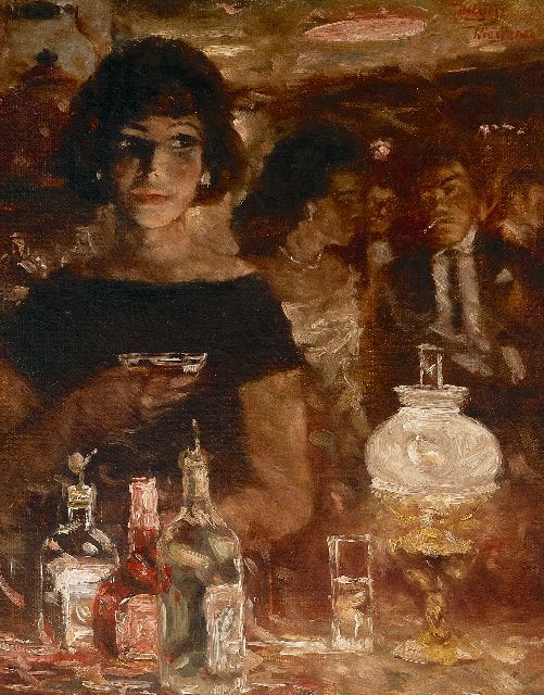 Meyer-Wiegand R.D.  | Cocktail at the bar, oil on panel 30.0 x 24.0 cm, signed u.r.