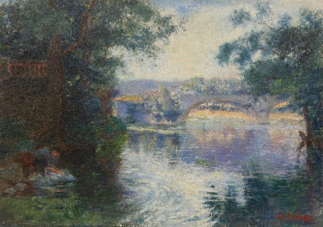 Charles Peyrard | Laundresses at a river, oil on canvas, 45.8 x 65.1 cm, signed l.r.
