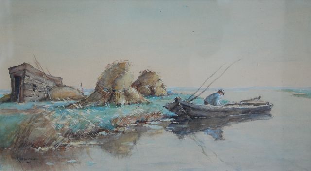 Rosemeier A.C.  | Angler in a polder landscape, watercolour on paper 27.5 x 47.5 cm, signed l.l.