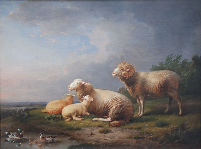 Frans van Severdonck | Sheep, ram and lambs in a landscape, oil on canvas, 51.0 x 66.5 cm, signed l.r.