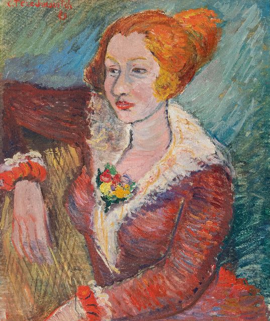 Kostia Tereshkovich | Young woman in a red dress, oil on canvas, 60.5 x 50.2 cm, signed u.l. and dated '29