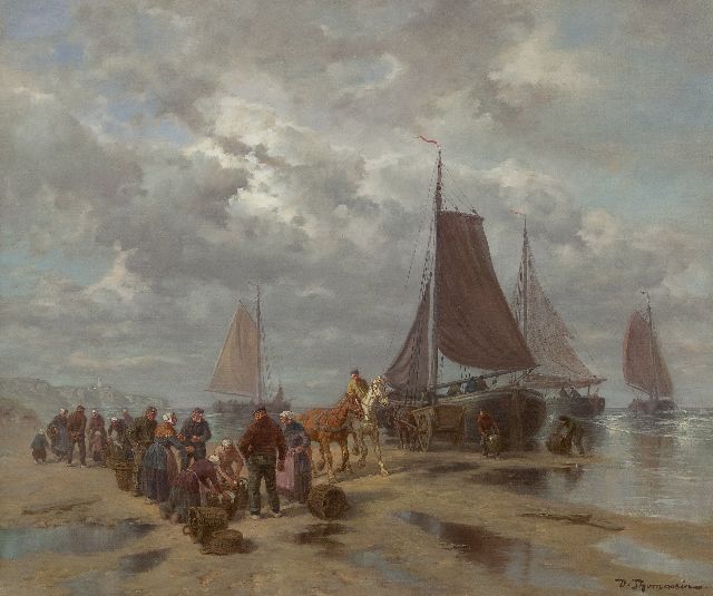 Thomassin D.  | Selling fish on the beach, oil on canvas 50.5 x 60.5 cm, signed l.r.