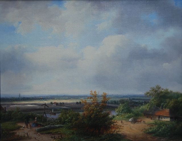 Velzen J.P. van | Panoramic river landscape, oil on canvas 37.0 x 47.0 cm, signed l.l.