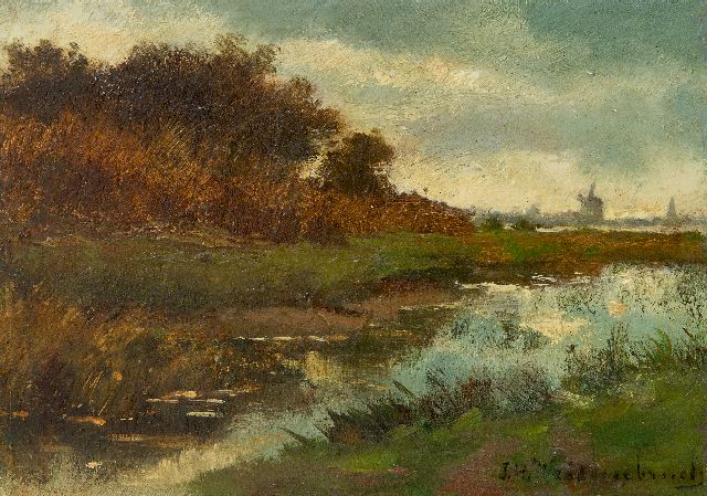 Weissenbruch H.J.  | Polder landscape, oil on panel 9.6 x 13.7 cm, signed l.r.