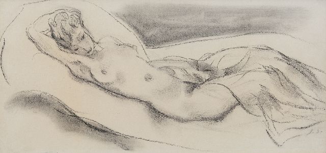 Sluijters J.C.B.  | Female nude, charcoal on paper 25.0 x 50.0 cm, signed l.r. with initials and executed ca. 1943