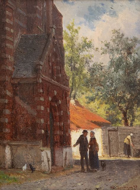 Cornelis Springer | A town view with the portal of the Kleine Kerk in Edam, oil on panel, 16.2 x 12.0 cm, signed l.r. and dated '78