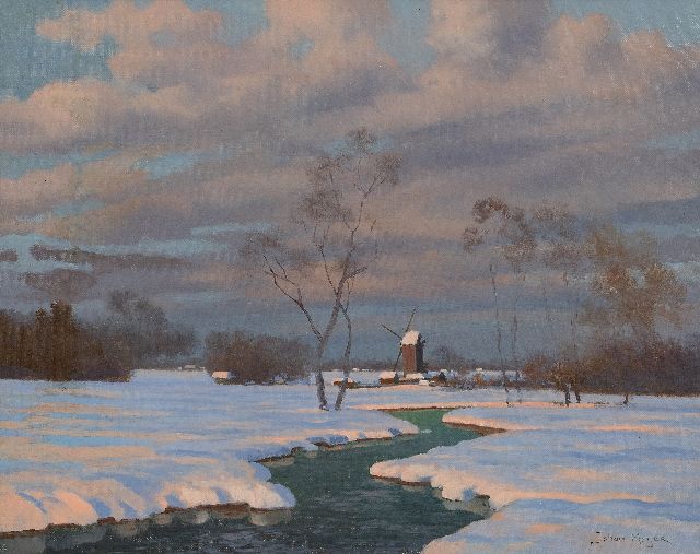 Meijer J.  | Snowy landscape with windmill, oil on canvas 40.1 x 50.0 cm, signed l.r.
