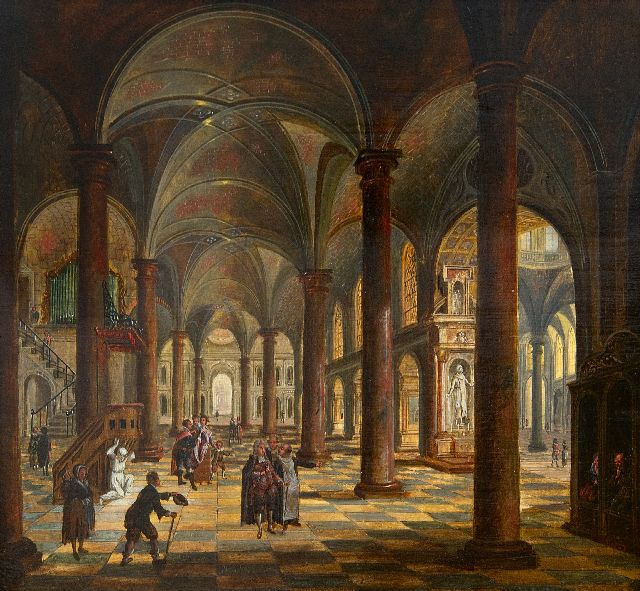 Christian Stöcklin | Church interior with figures, oil on panel, 27.5 x 30.9 cm, signed l.c.