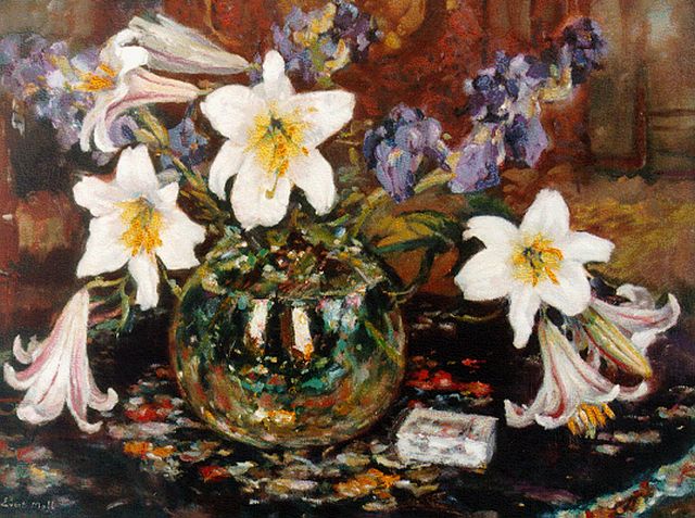 Evert Moll | Still life with lilies, oil on canvas, 60.0 x 80.1 cm, signed l.l.