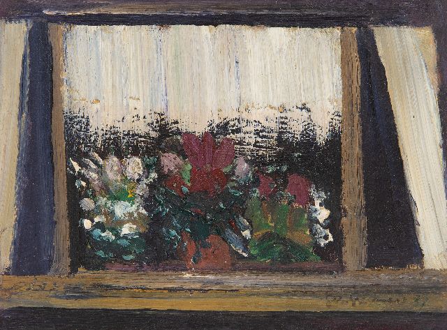 Gérard Grassère | Flowers in a window, oil on board, 15.3 x 20.4 cm, signed l.r. and dated '37