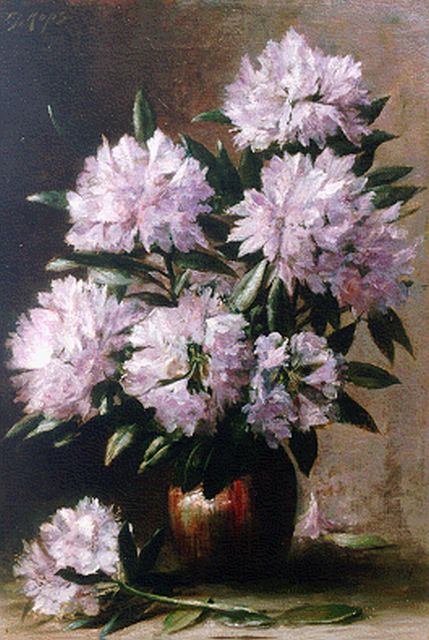 Kops J.F.  | Rhodondendrons in a vase, oil on canvas 46.5 x 68.5 cm, signed u.l. and dated 1916