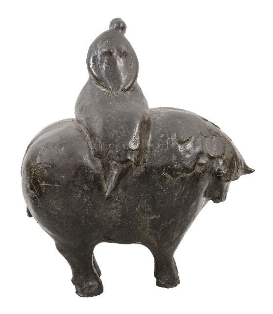 Hemert E. van | Miss Janny, bronze 50.0 x 41.0 cm, signed on the underside with monogram and executed in 2001