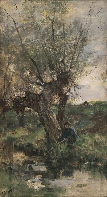 Jacob Maris | Angler on a bank, watercolour on paper, 29.5 x 16.5 cm, signed l.l.