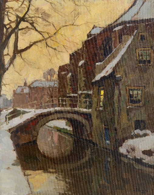 Viegers B.P.  | The Vrouwe van Rijnsburgerbrug, close to the Nieuwe Kerk, in Delft, oil on canvas 50.1 x 40.0 cm, signed l.r.