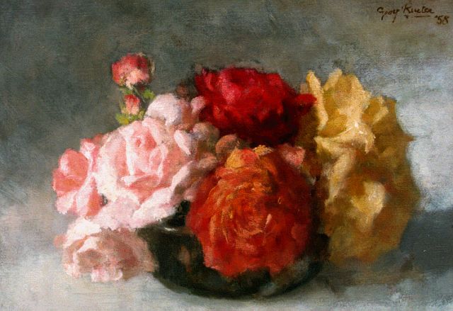 Georg Rueter | Roses in a vase, oil on canvas, 28.0 x 39.3 cm, signed u.r. and dated '58