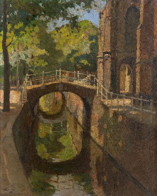 Viegers B.P.  | The Bartholomeusbrug in Delft in summer, oil on canvas 50.2 x 40.3 cm, signed l.l.