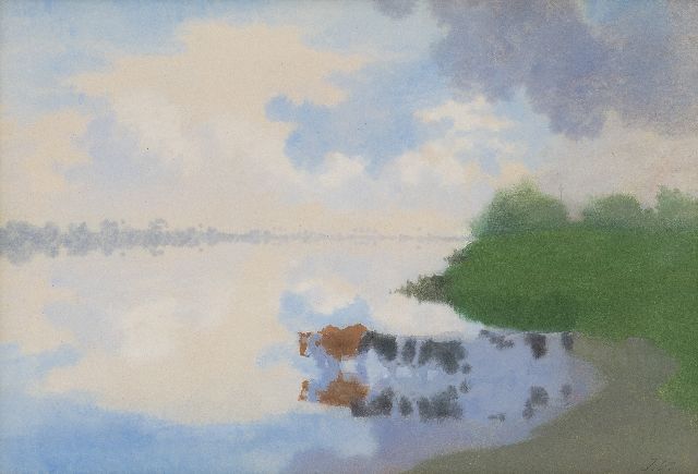 Jan Voerman sr. | Wading cattle, watercolour on paper, 27.3 x 39.7 cm, signed l.r. with initials and painted ca. 1884-1904